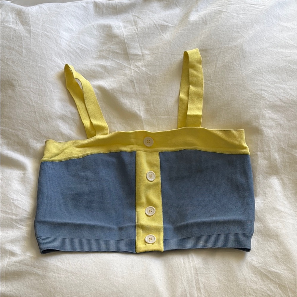 Staud Yellow and Blue Crop Top